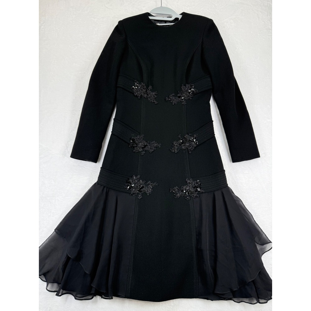 Collection Privee Haute Couture Paris Black Beaded Chiffon Tiered Dress‎ FR 38
